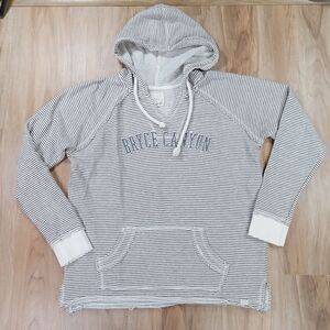 ☔️🔺️Blue 84 Cream & Gray Striped Bryce Canyon Distressed Hoodie Large